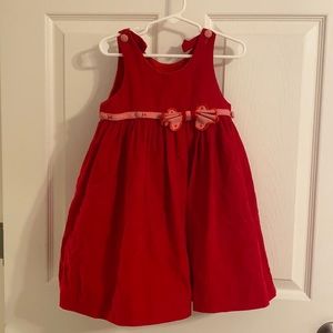 Red Corduroy Dress with Bow